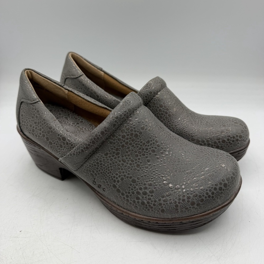 BOC Born Shoes Womens Sz 9 M Grey Faux Leather Shimmer Clog Comfort Block C93522